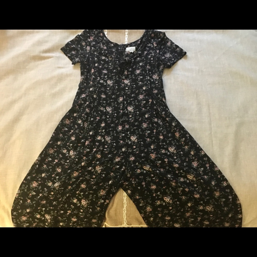 90s black floral palazzo jumpsuit / romper